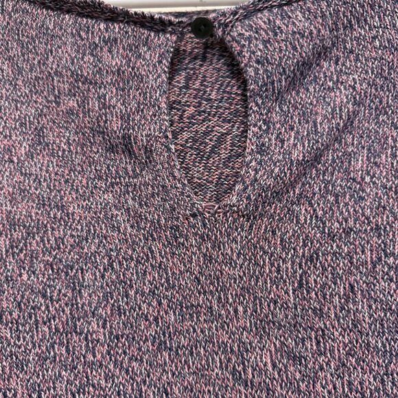 Loft Womens Long Puff Sleeve Sweater L Pink Gray Heathered Scalloped Preppy Boho - Picture 6 of 10
